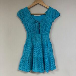 Eyelet Lace Dress Girl’s 7 Turquoise Fit & Flare Summer Sun Lightweight Party